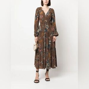 Ulla Johnson Linnea Midi Dress Silk Puff Sleeve With Pockets Modern Floral